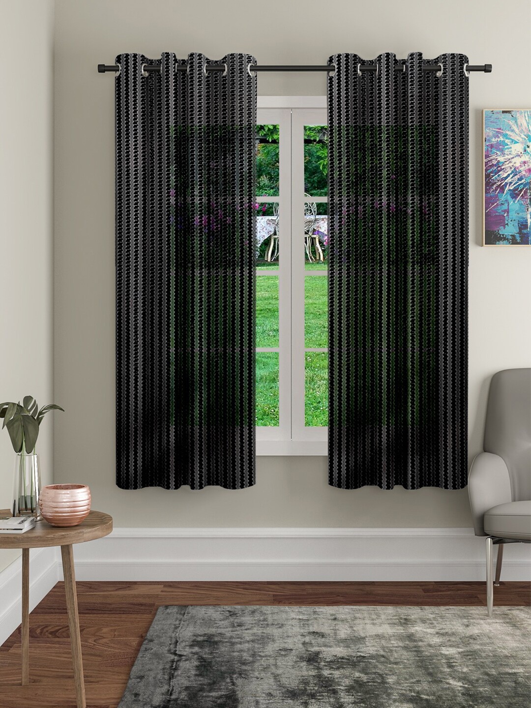 Cortina Black Set of 2 Sheer Window Curtain