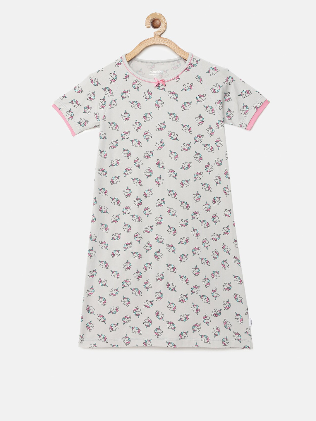 

mackly Girls Grey Printed Cotton Nightdress