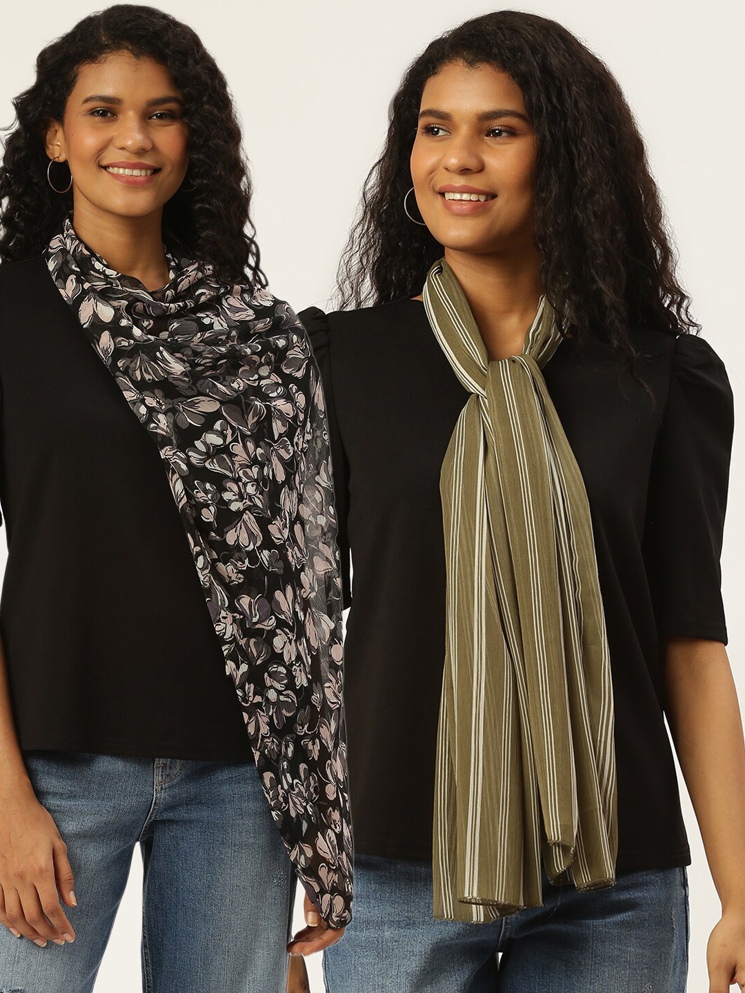 

Trend Arrest Women Set of 2 Black & Green Printed Scarf