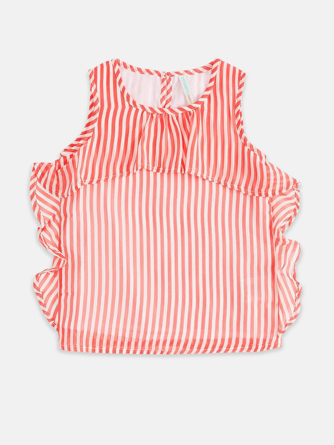 

Pantaloons Junior Coral Striped Pure Silk Georgette Regular Top