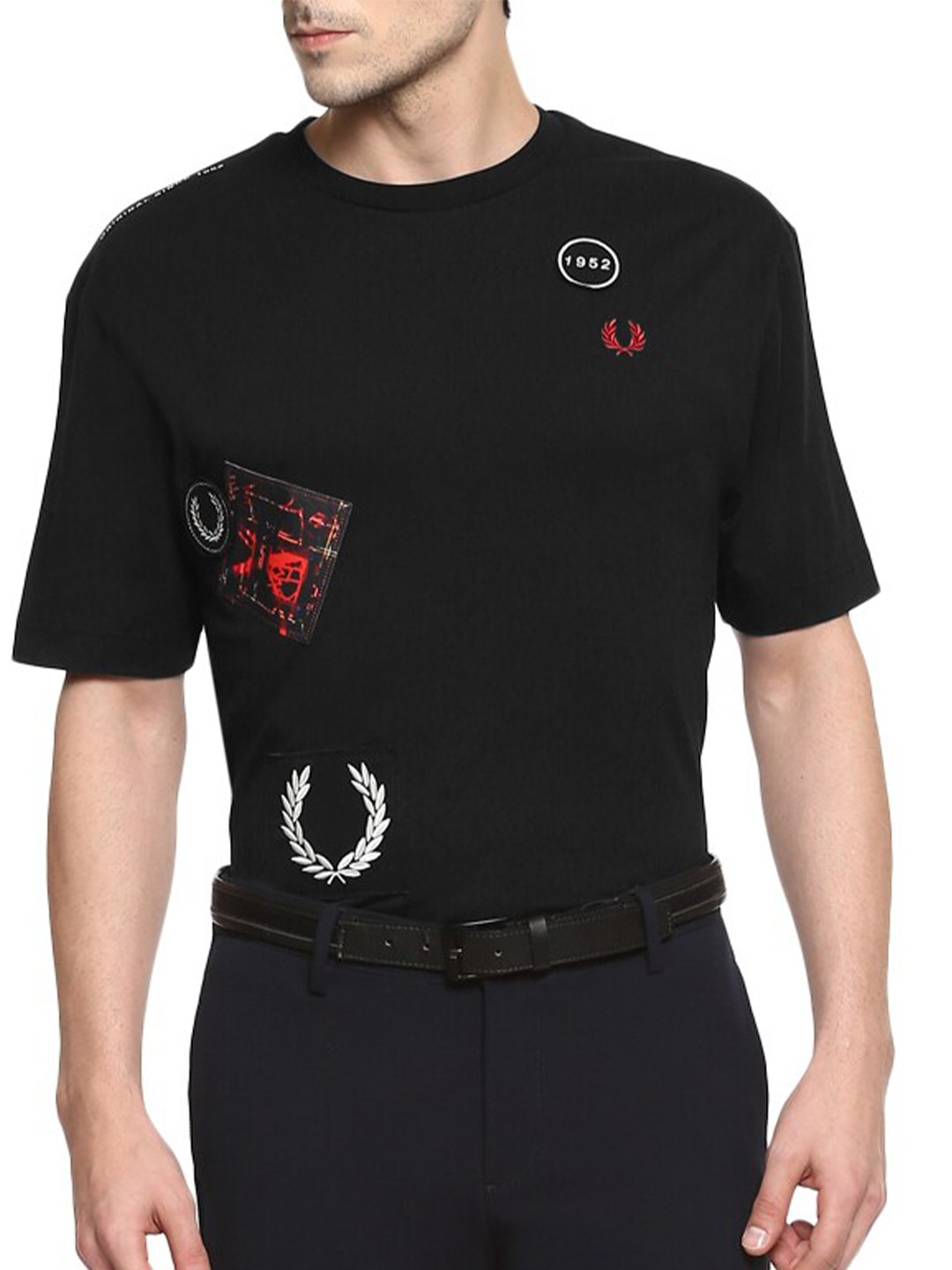 

Fred Perry Men Black Typography Applique T-shirt