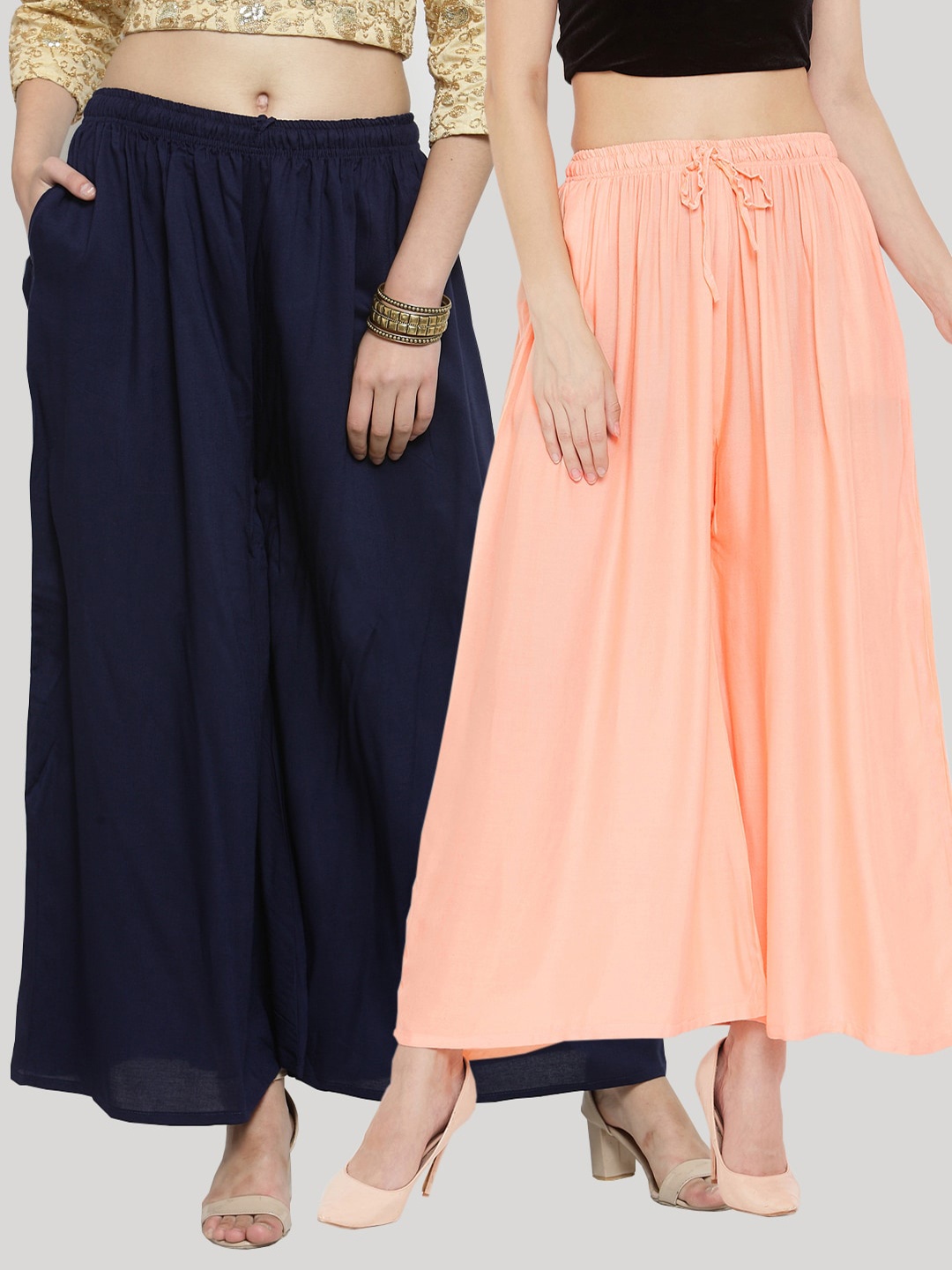 

Clora Creation Women Pack of 2 Navy Blue & Peach-Coloured Knitted Palazzos