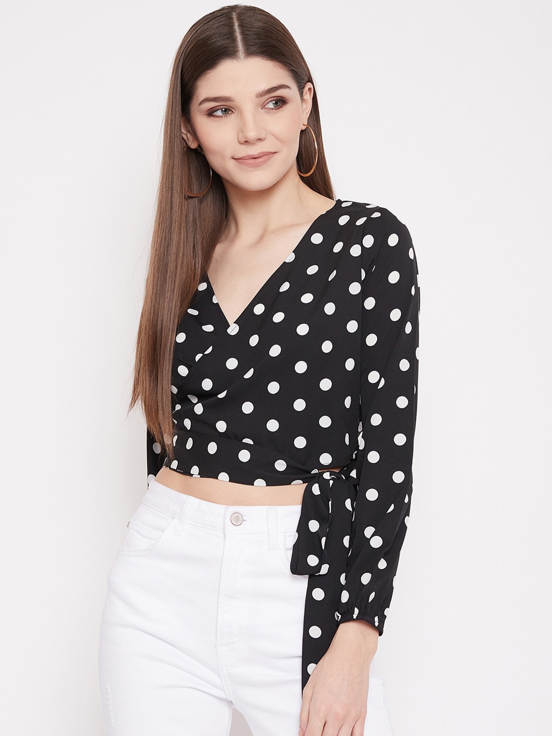 

Berrylush Black Crepe Wrap Crop Top