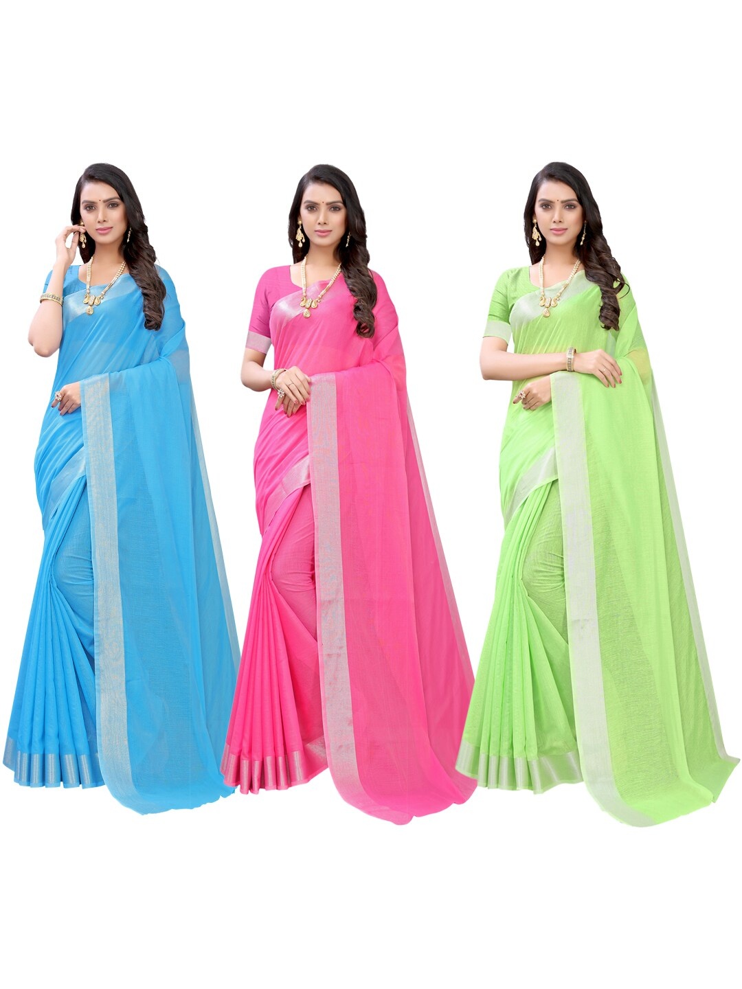 

KALINI Blue & Pink Pack of 3 Sarees