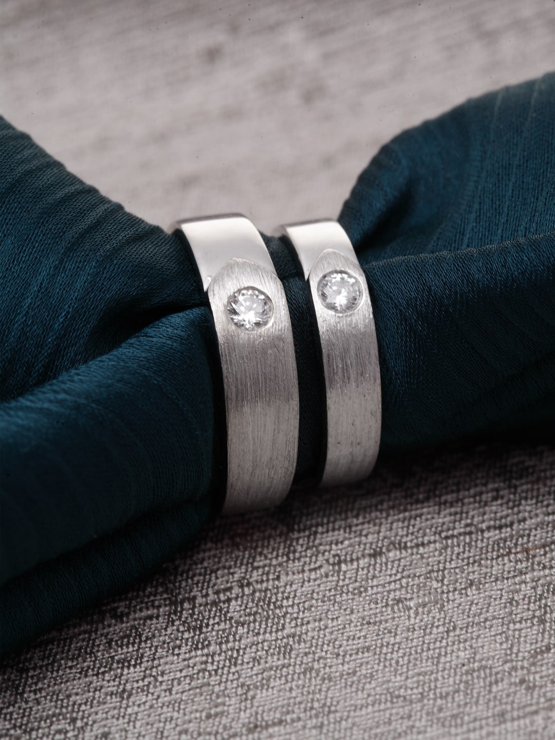 

Clara Set Of 2 925 Sterling Silver Silver-Toned White Swiss Zirconia-Studded Adjustable Couple Finger Rings