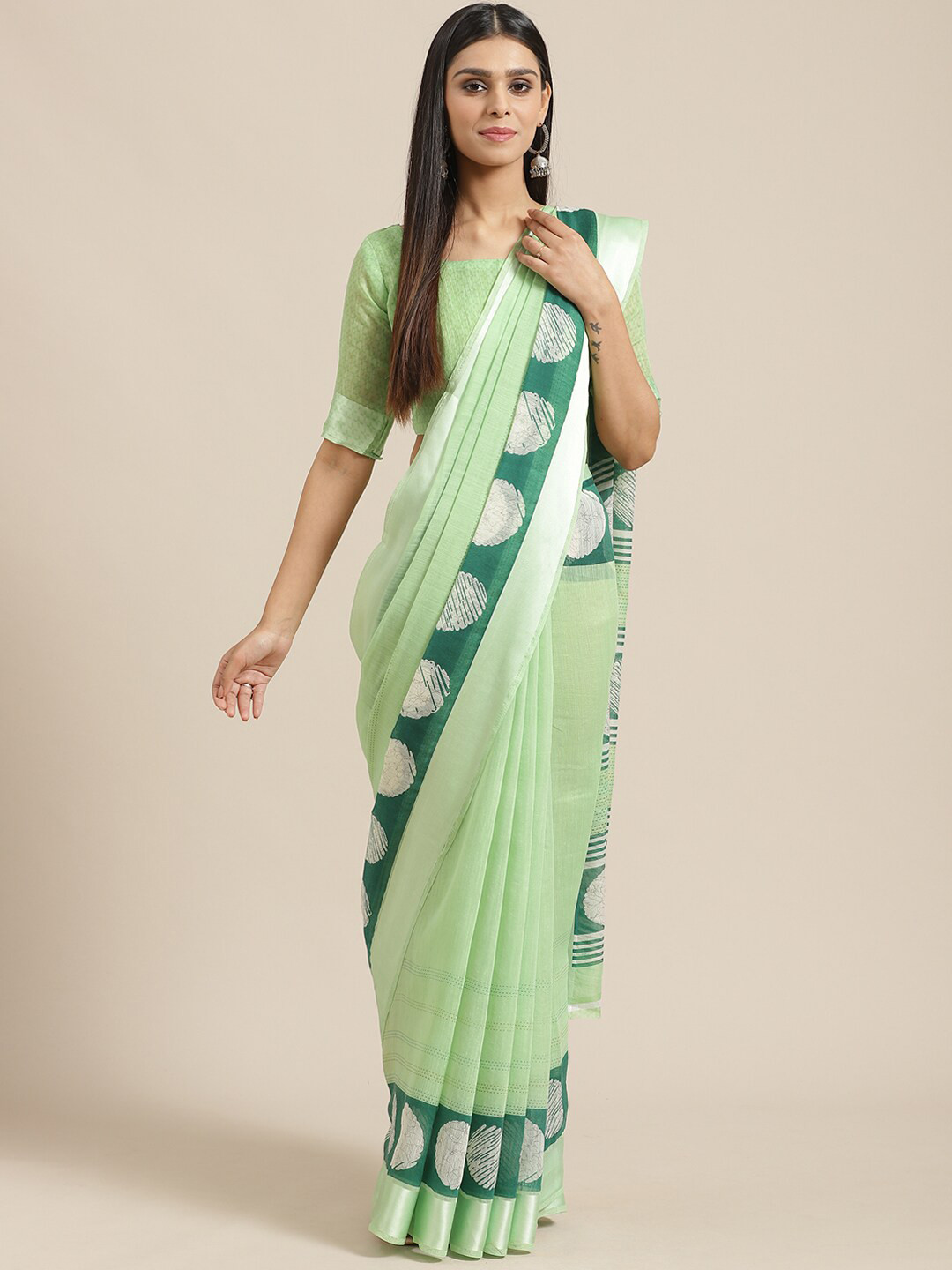 

Saree mall Green & Grey Silk Cotton Sarees