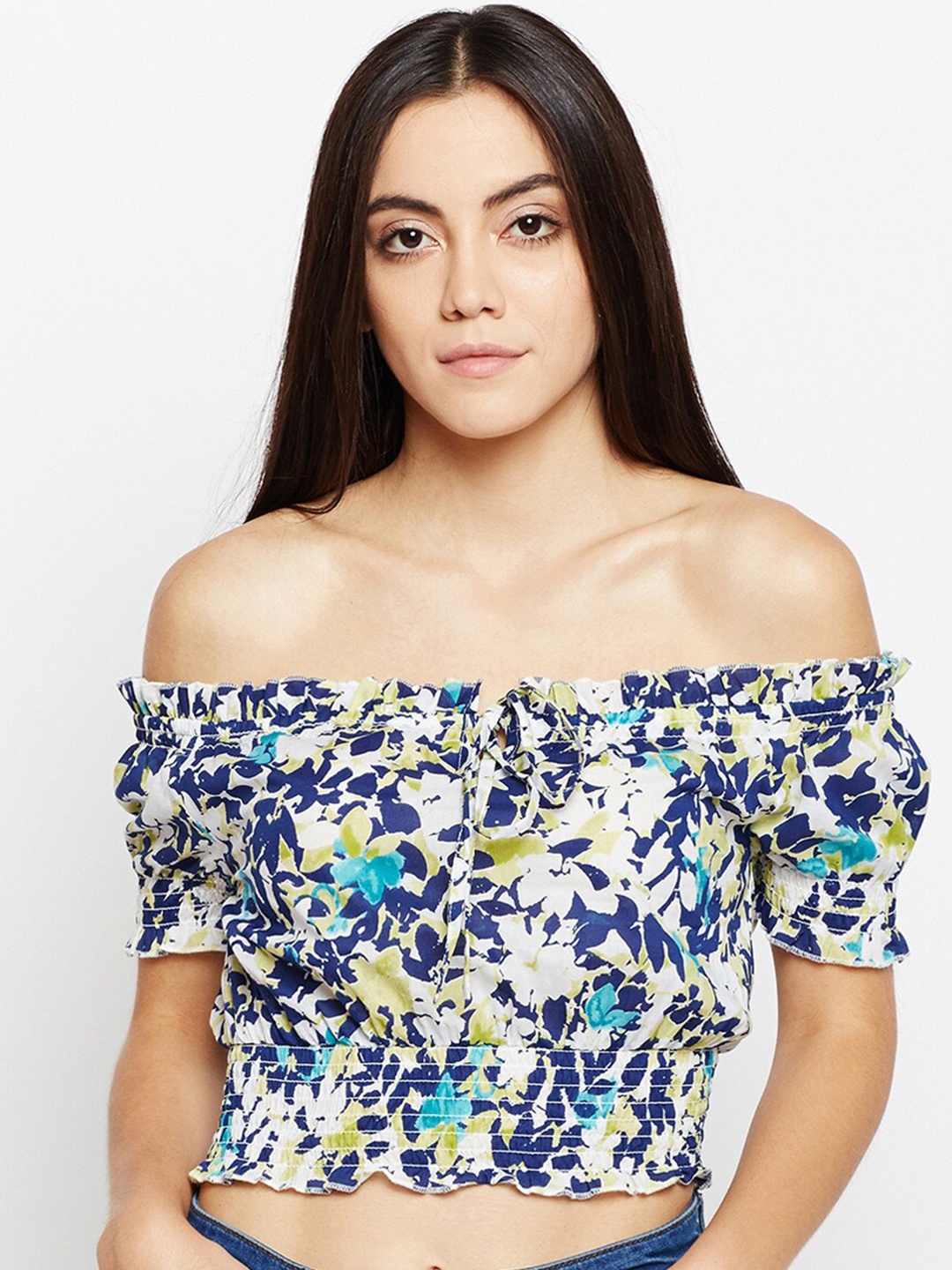 

Oxolloxo Women Multi Floral Off-Shoulder Bardot Crop Top