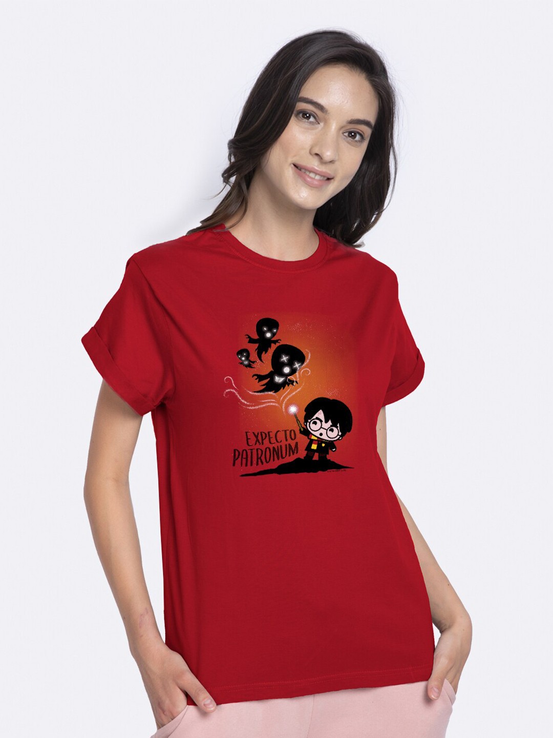 

Bewakoof Women Red Harry Porter Printed Boyfriend T-Shirt