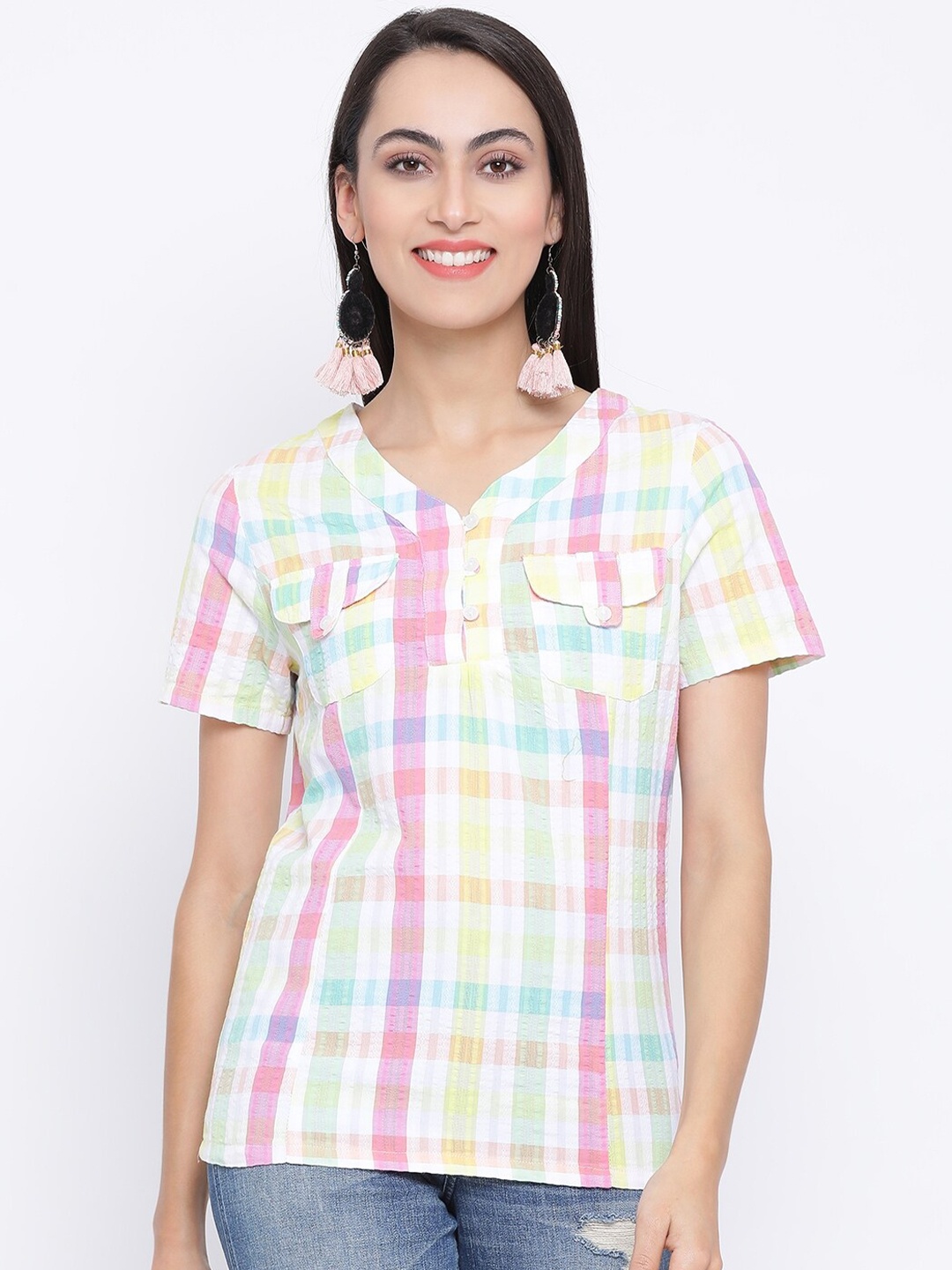 

Oxolloxo Women Multi Coloured Checked Regular Top