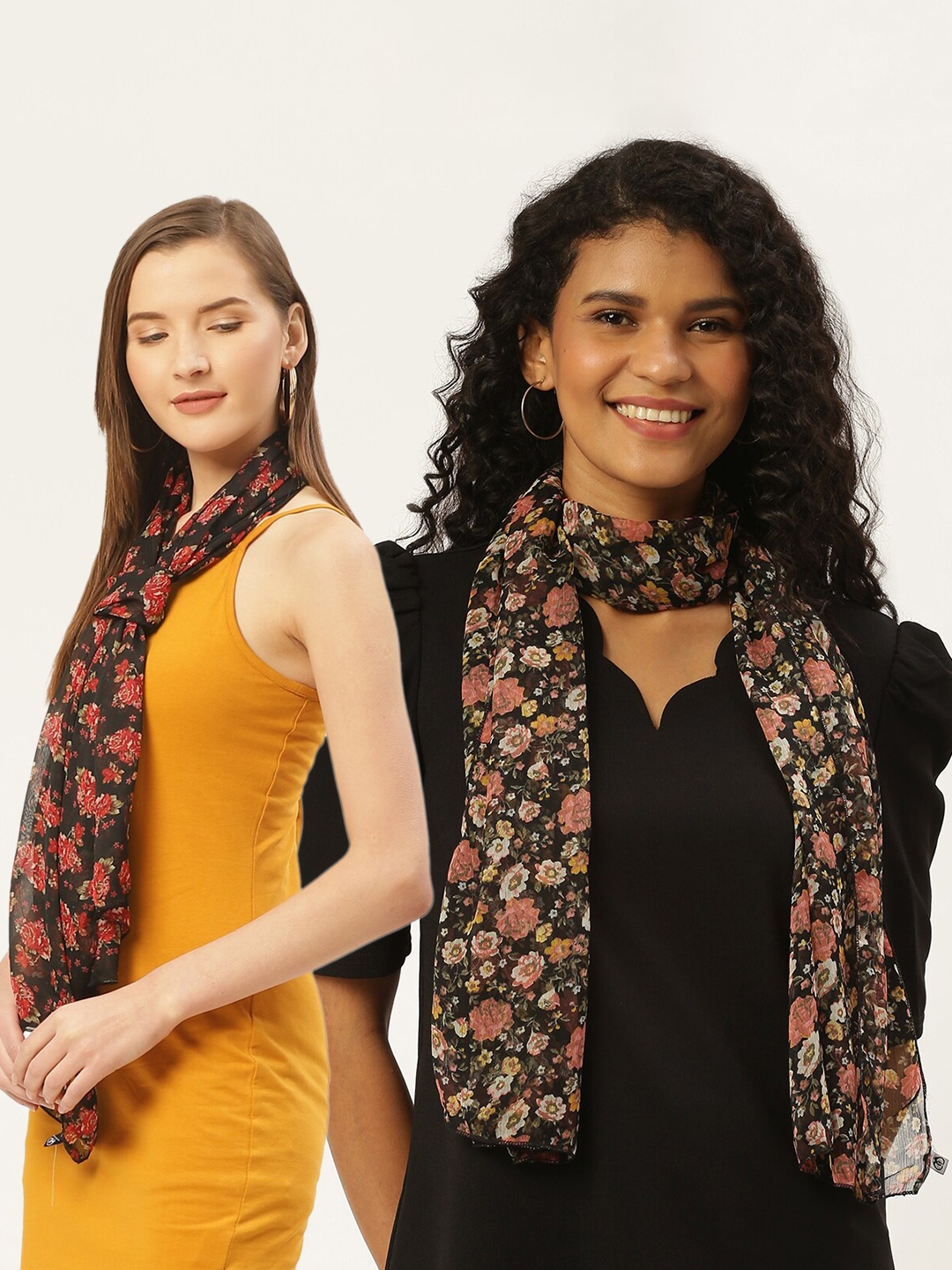 

Trend Arrest Women Black & Peach-Coloured Set of 2 Printed Scarf