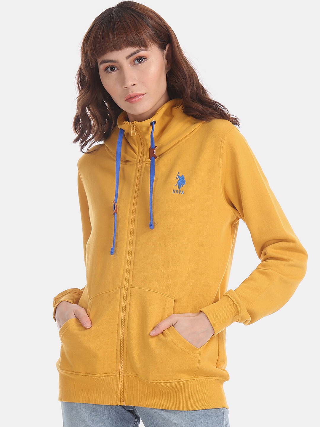 

U S Polo Assn Women Yellow Solid Hooded Sweatshirt