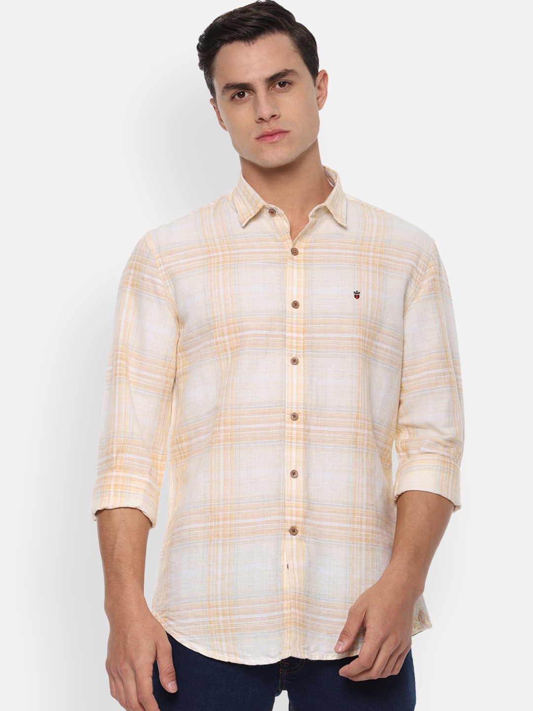 

Louis Philippe Sport Men White & Yellow Slim Fit Checked Casual Shirt