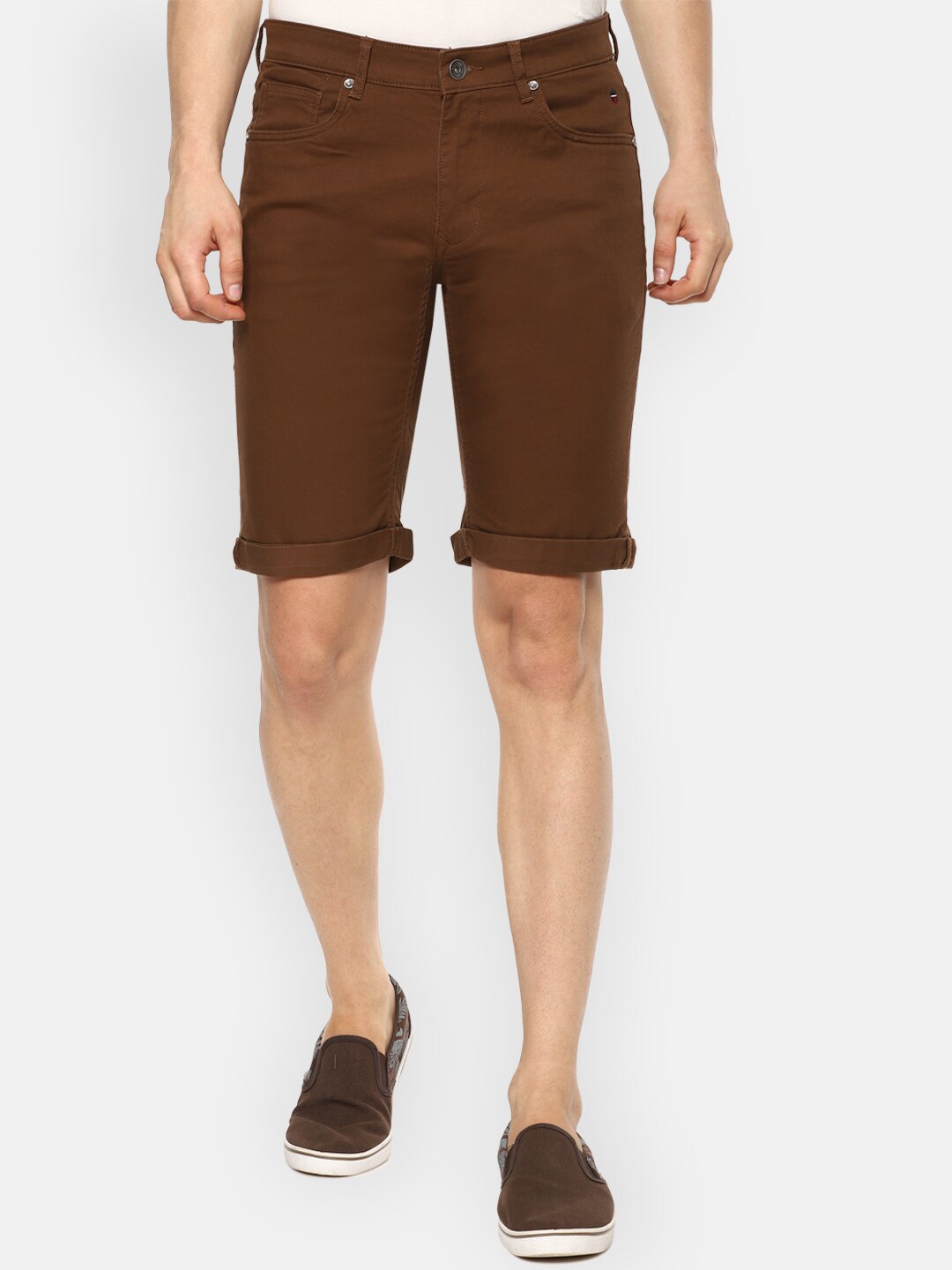 

Louis Philippe Jeans Men Brown Slim Fit Mid-Rise Denim Shorts