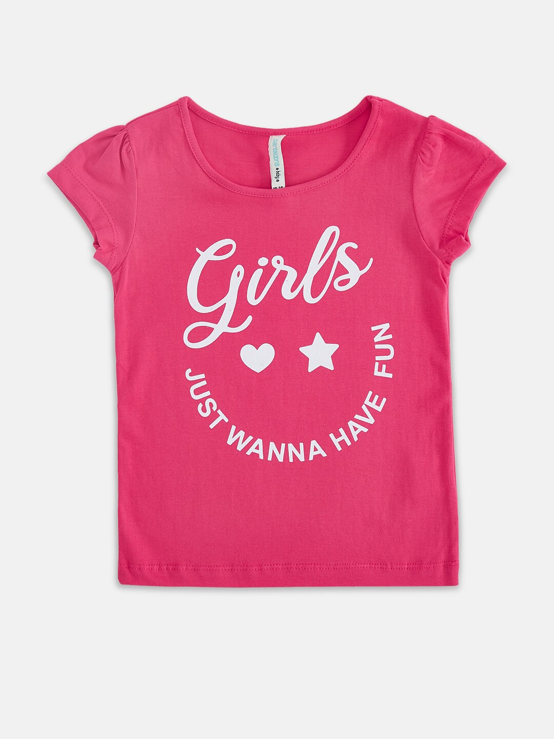 

Pantaloons Baby Girls Pink Typography Printed Raw Edge T-shirt
