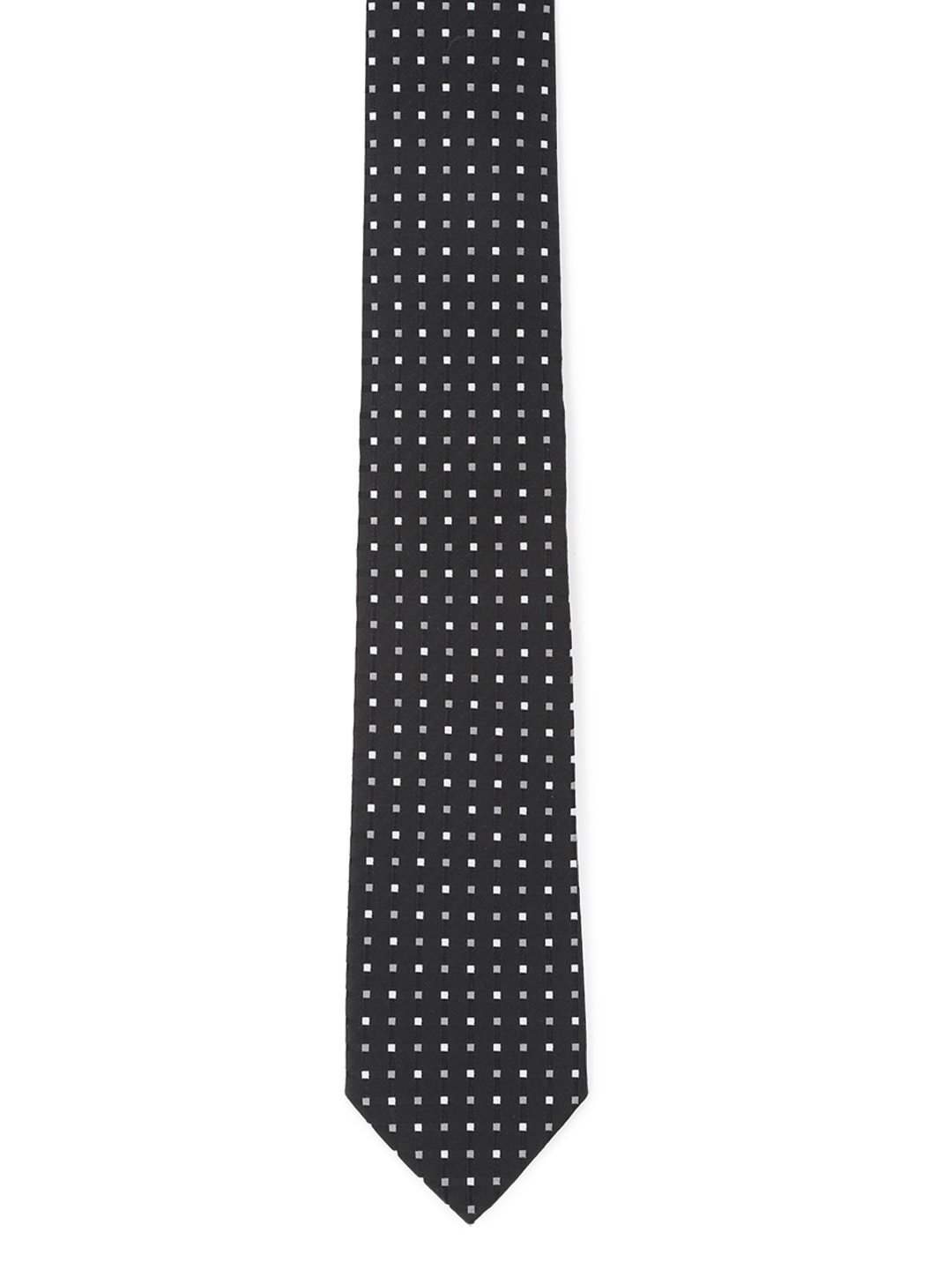 

Peter England Men Black & White Woven Design Broad Tie