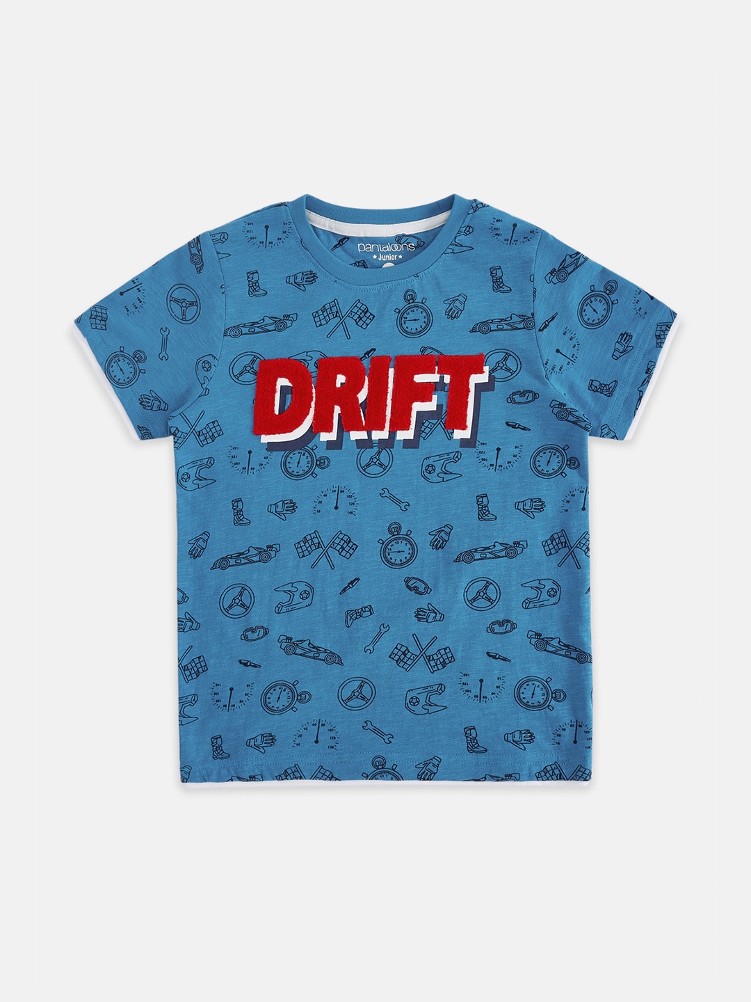 

Pantaloons Junior Boys Blue Typography Printed Pure Cotton T-shirt