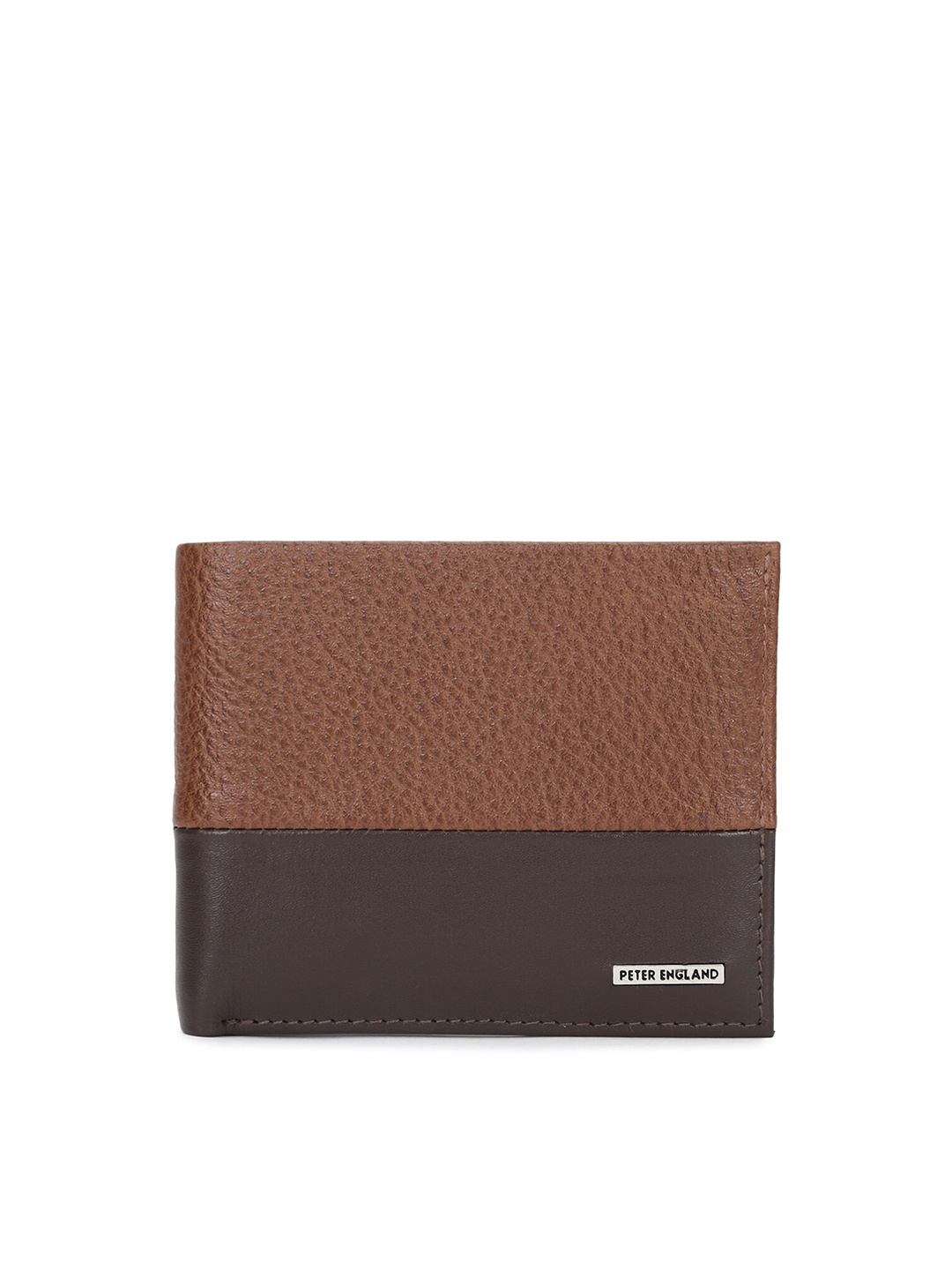 

Peter England Men Brown Colourblocked Textured Leather Two Fold Wallet