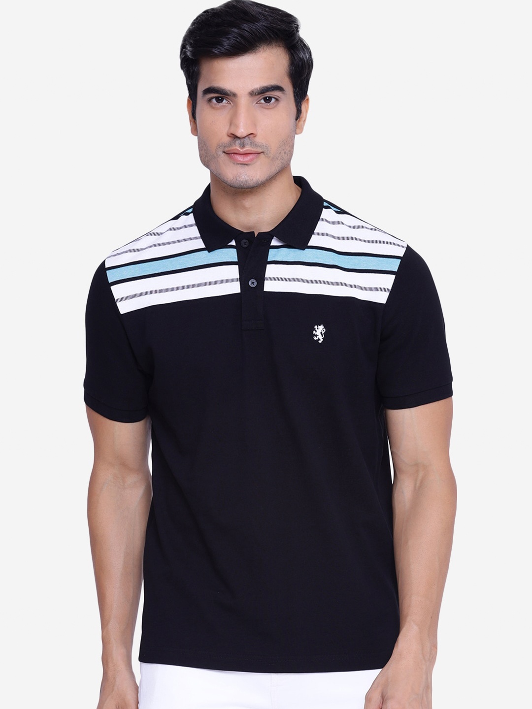 

Red Tape Men Black Striped Polo Collar T-shirt