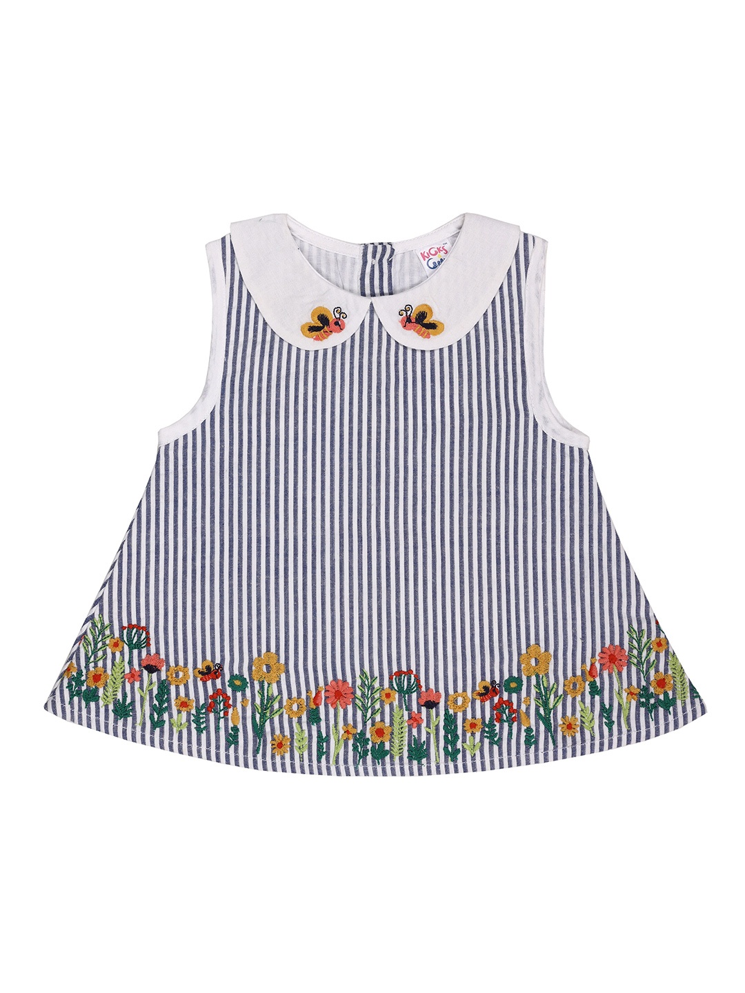 

KICKS & CRAWL Girls Blue & White Striped Peter Pan Collar A-Line Top