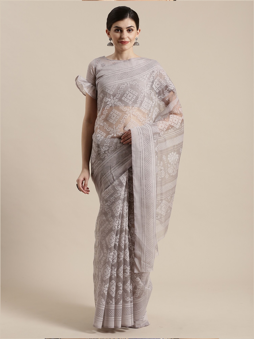 

Saree mall Grey & White Brasso Sarees