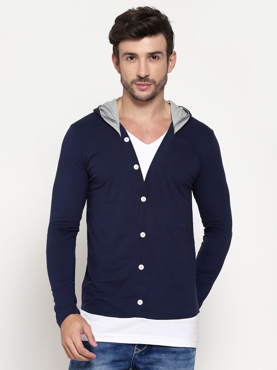

PAUSE SPORT Men Blue Solid Hooded Regular T-shirt