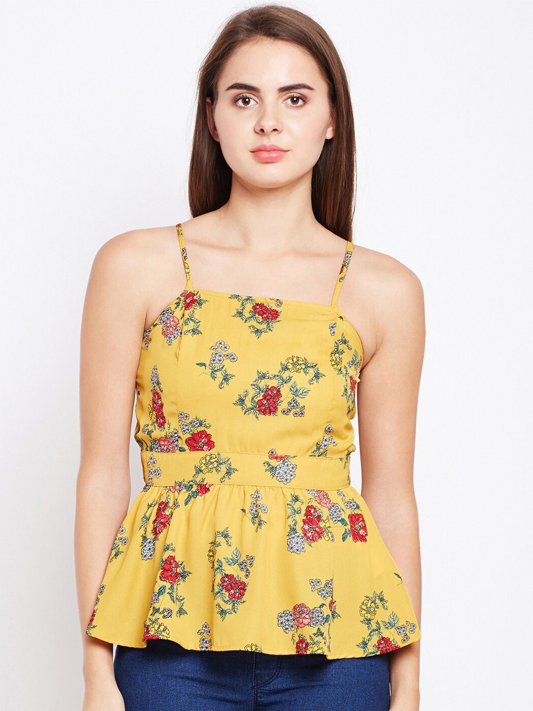 Oxolloxo Women Yellow Floral Peplum Top