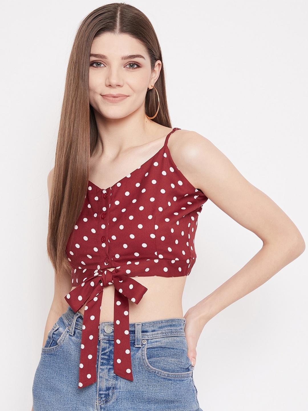 

Berrylush Red Crepe Regular Crop Top