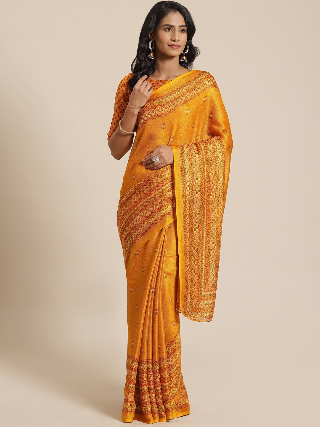 

Saree mall Mustard & Brown Jute Silk Sarees