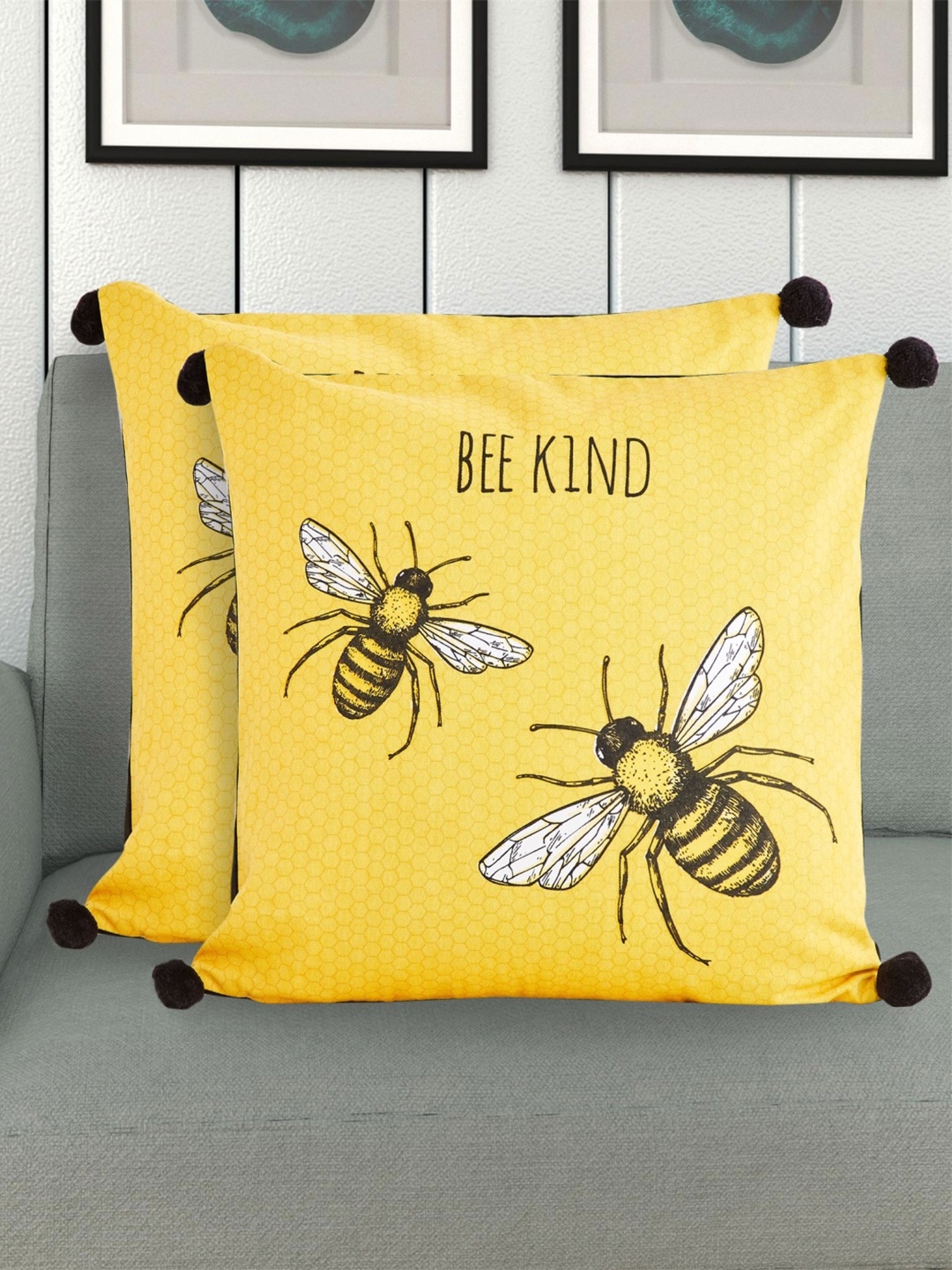 

Home Centre Set Of 2 Yellow & Black Quirky Square Cushion Covers