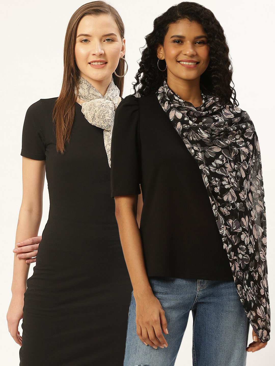 

Trend Arrest Women Pack of 2 Printed Scarf, Black