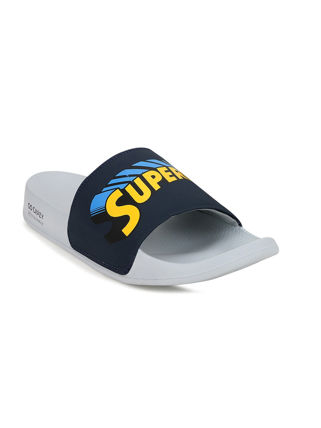 Campus Men Navy Blue & Yellow Printed Sliders