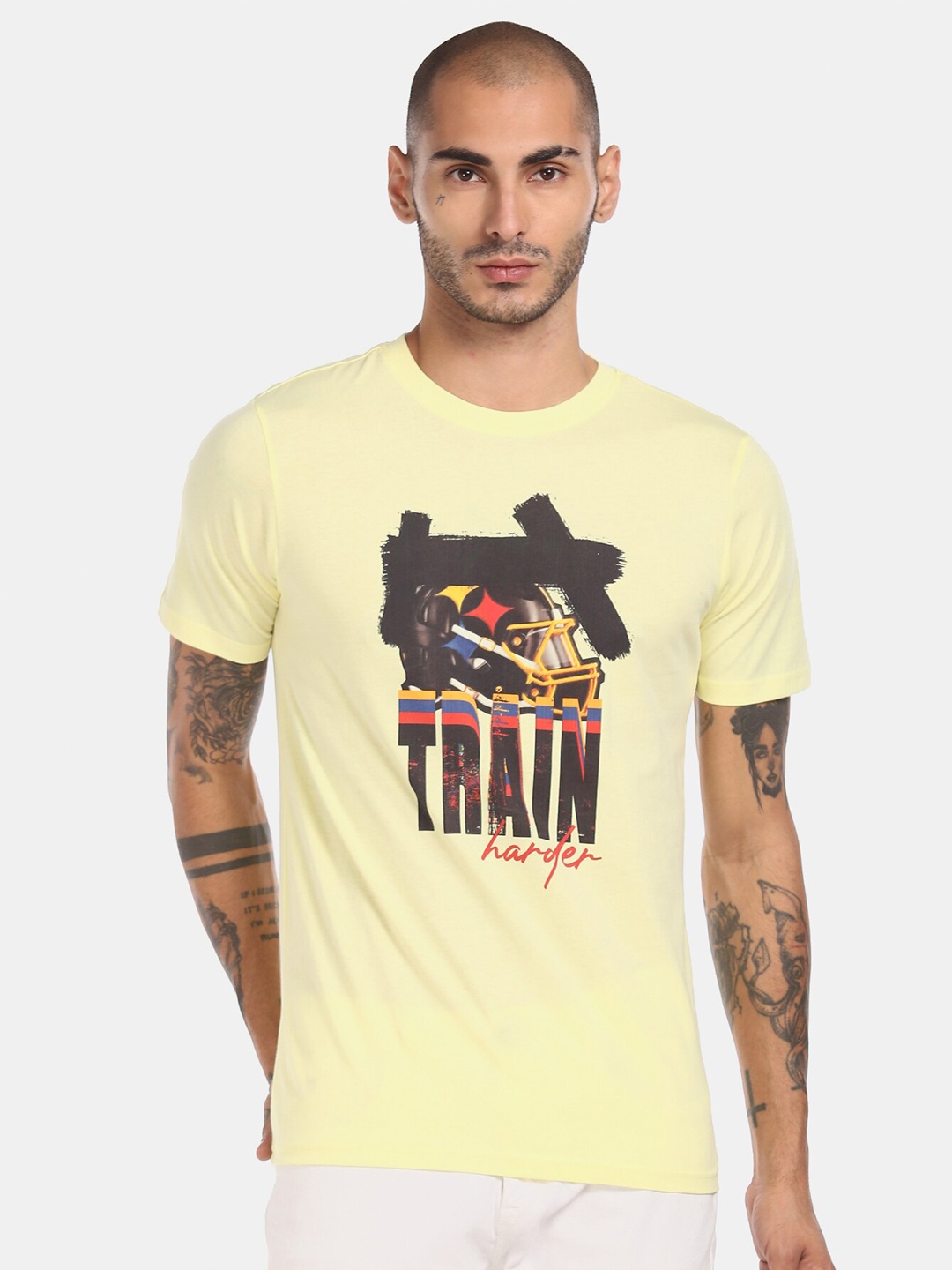 

Colt Men Yellow Printed Pure Cotton T-shirt