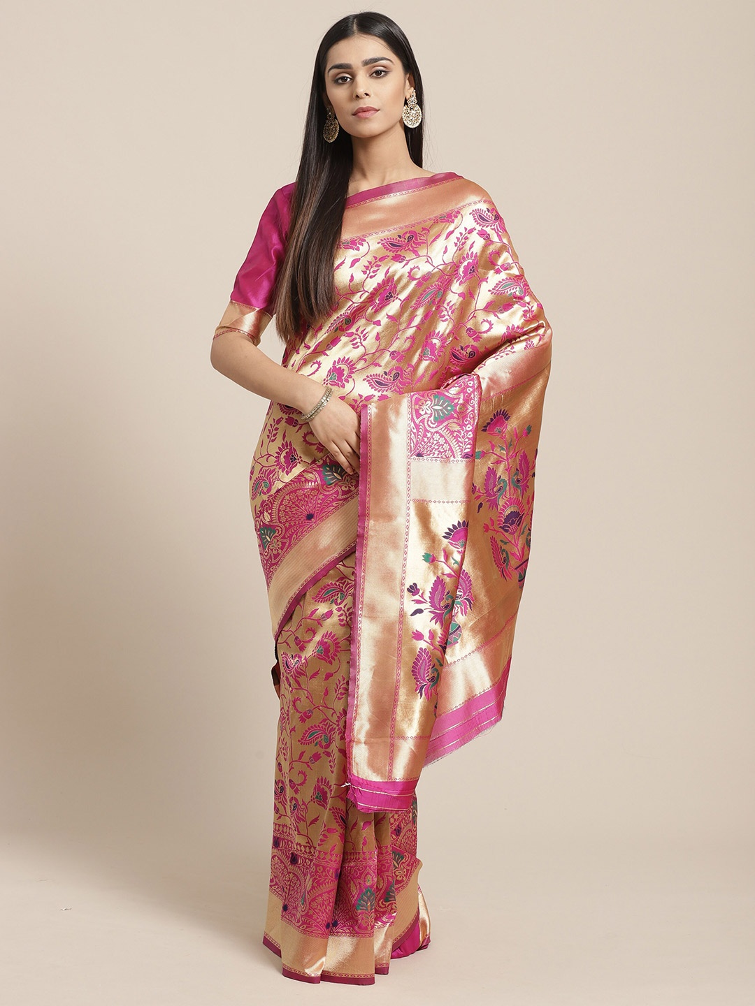 

Saree mall Pink & Purple Ethnic Motifs Silk Blend Sarees