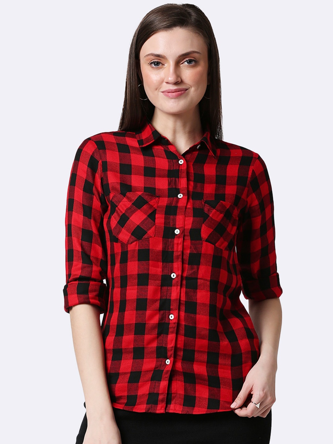 

Bewakoof Women Red Checked Casual Shirt
