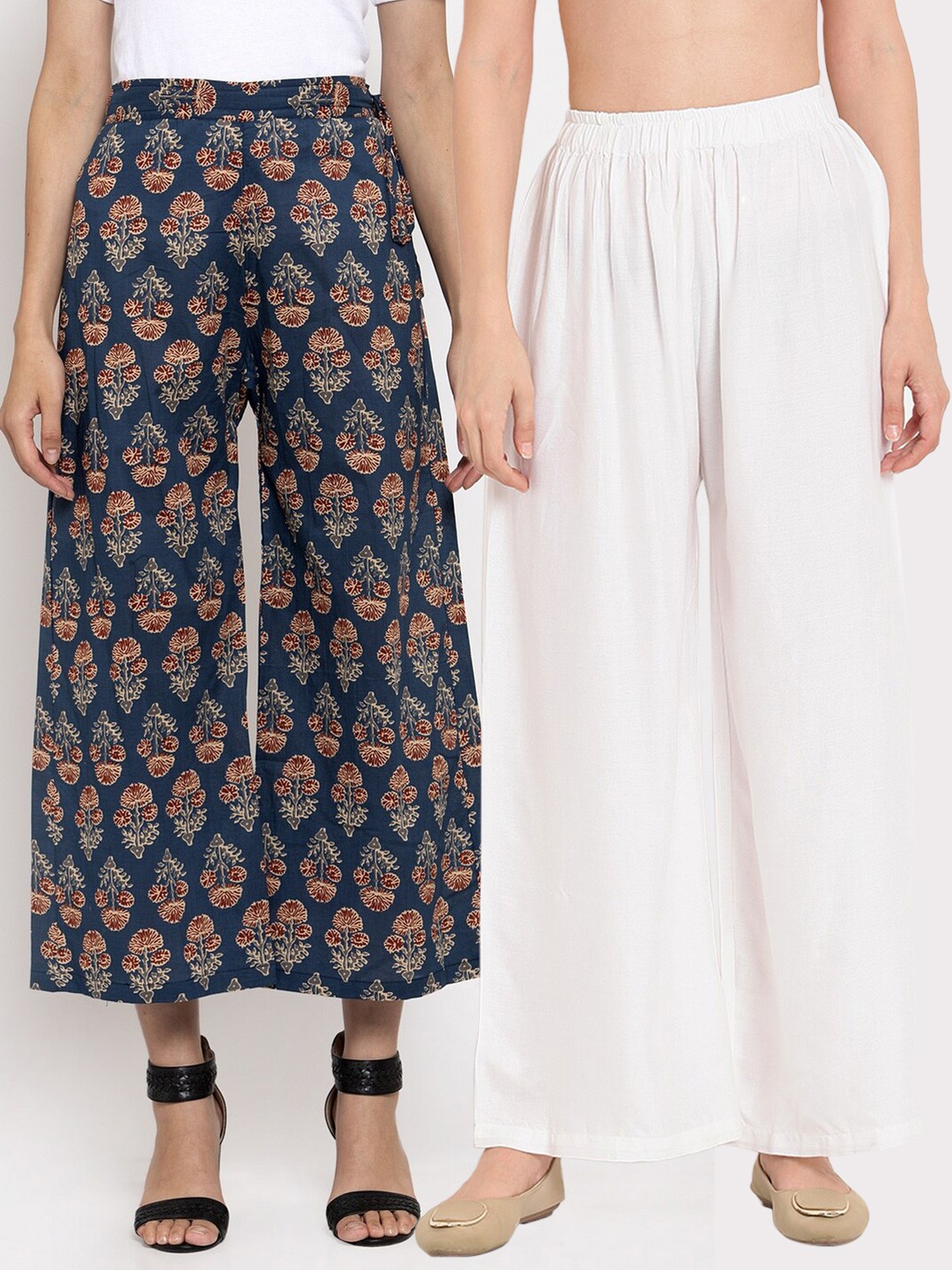 

TAG 7 Women Pack of 2 Flared Ethnic Palazzos, White