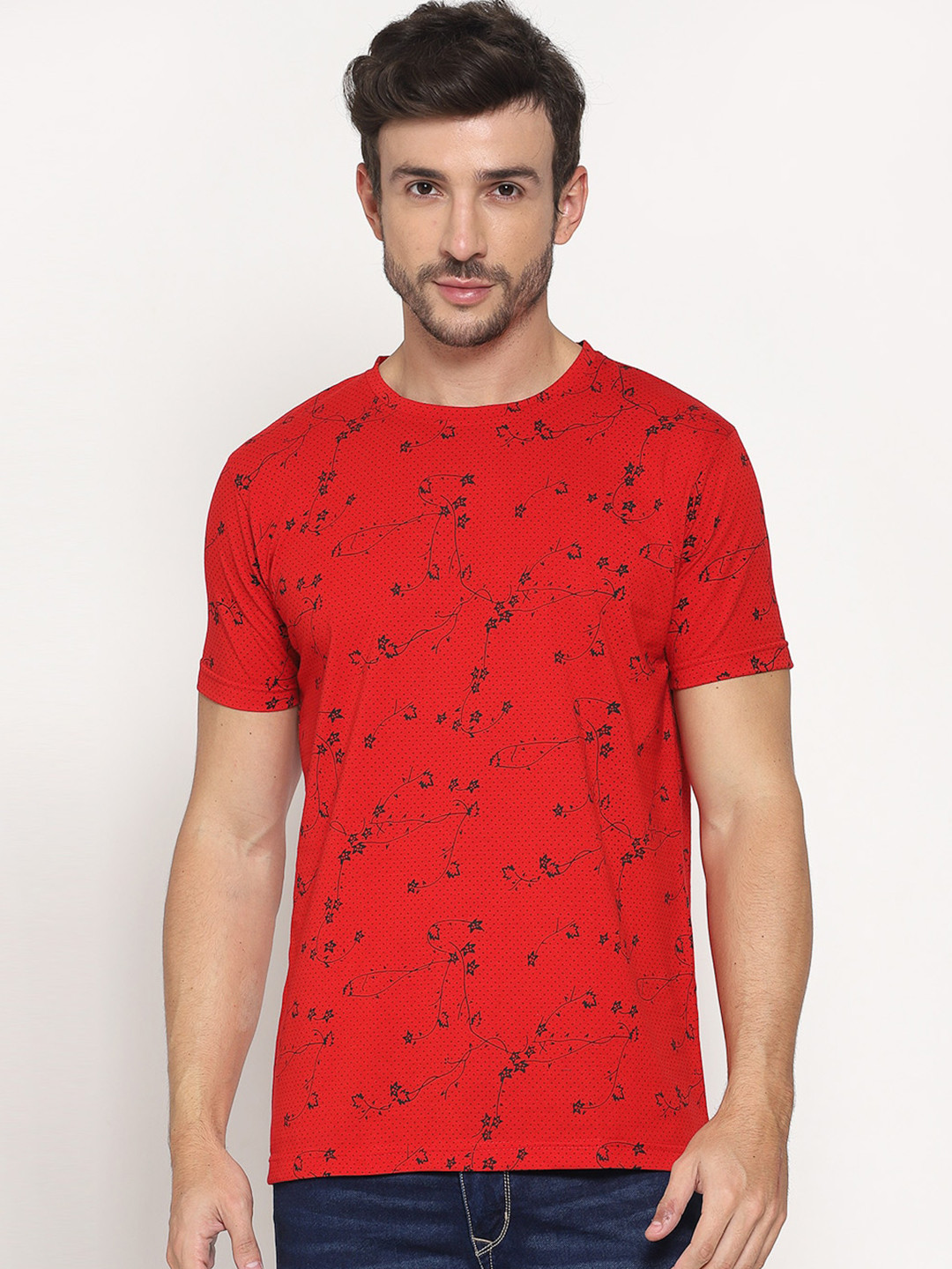 

PAUSE SPORT Men Red Printed Slim Fit T-shirt