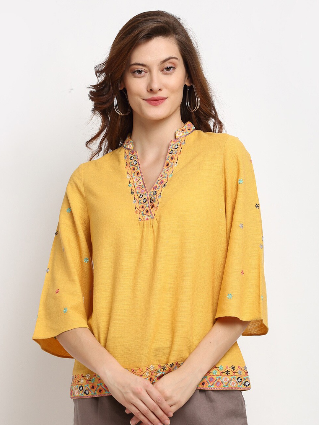 

Gipsy Yellow Embroidered Cotton Tunic