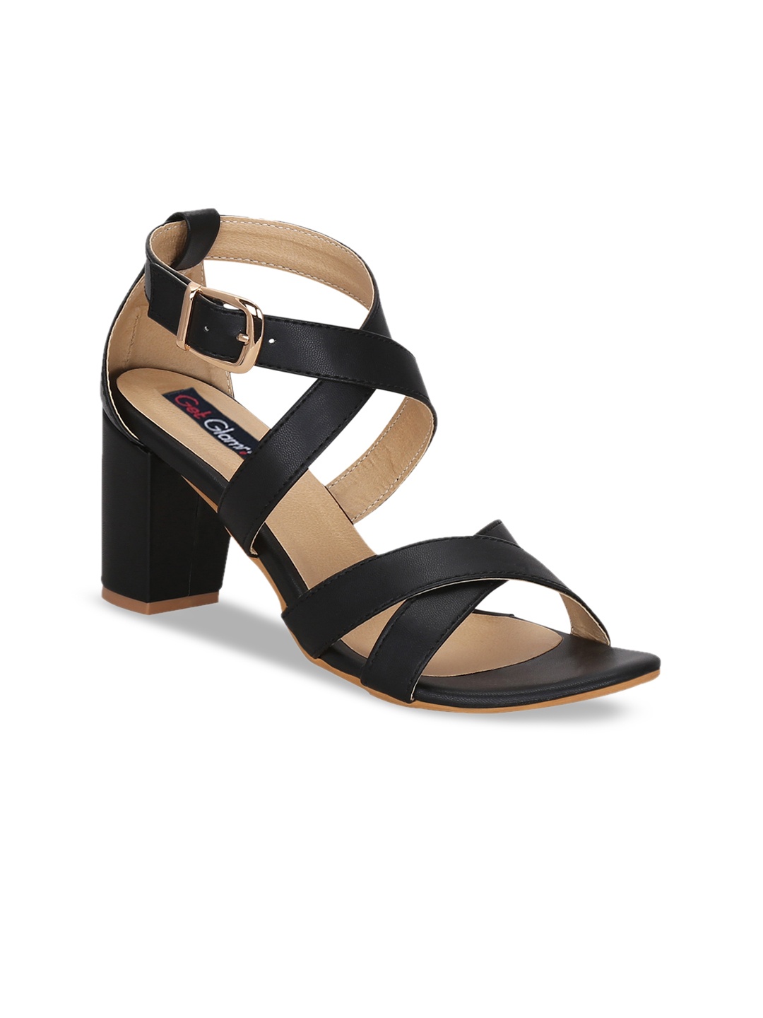 

Get Glamr Black Block Sandals with Buckles