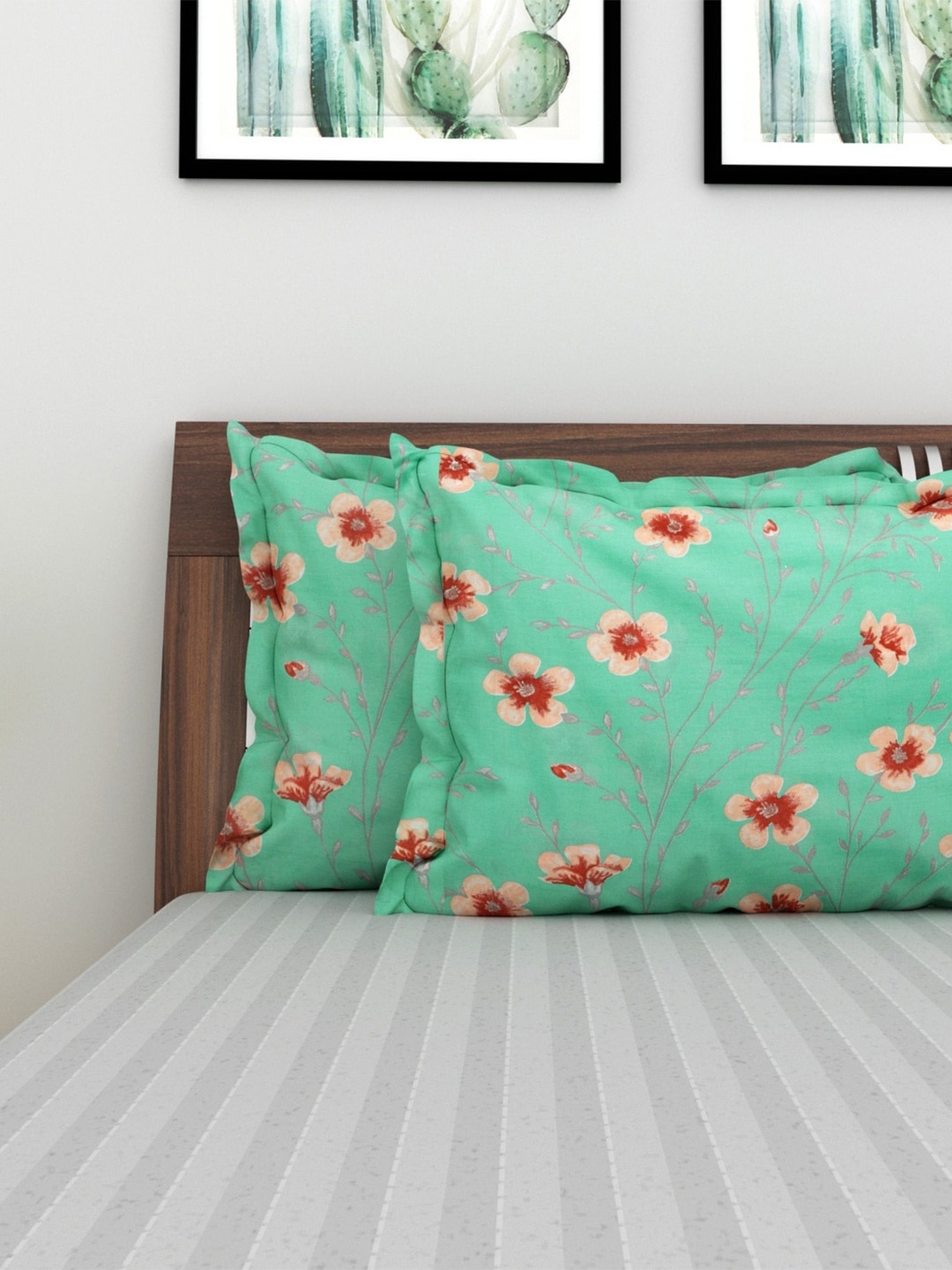 

Home Centre Teal & Peach-Coloured Set of 2 Floral Rectangle Cushion Covers