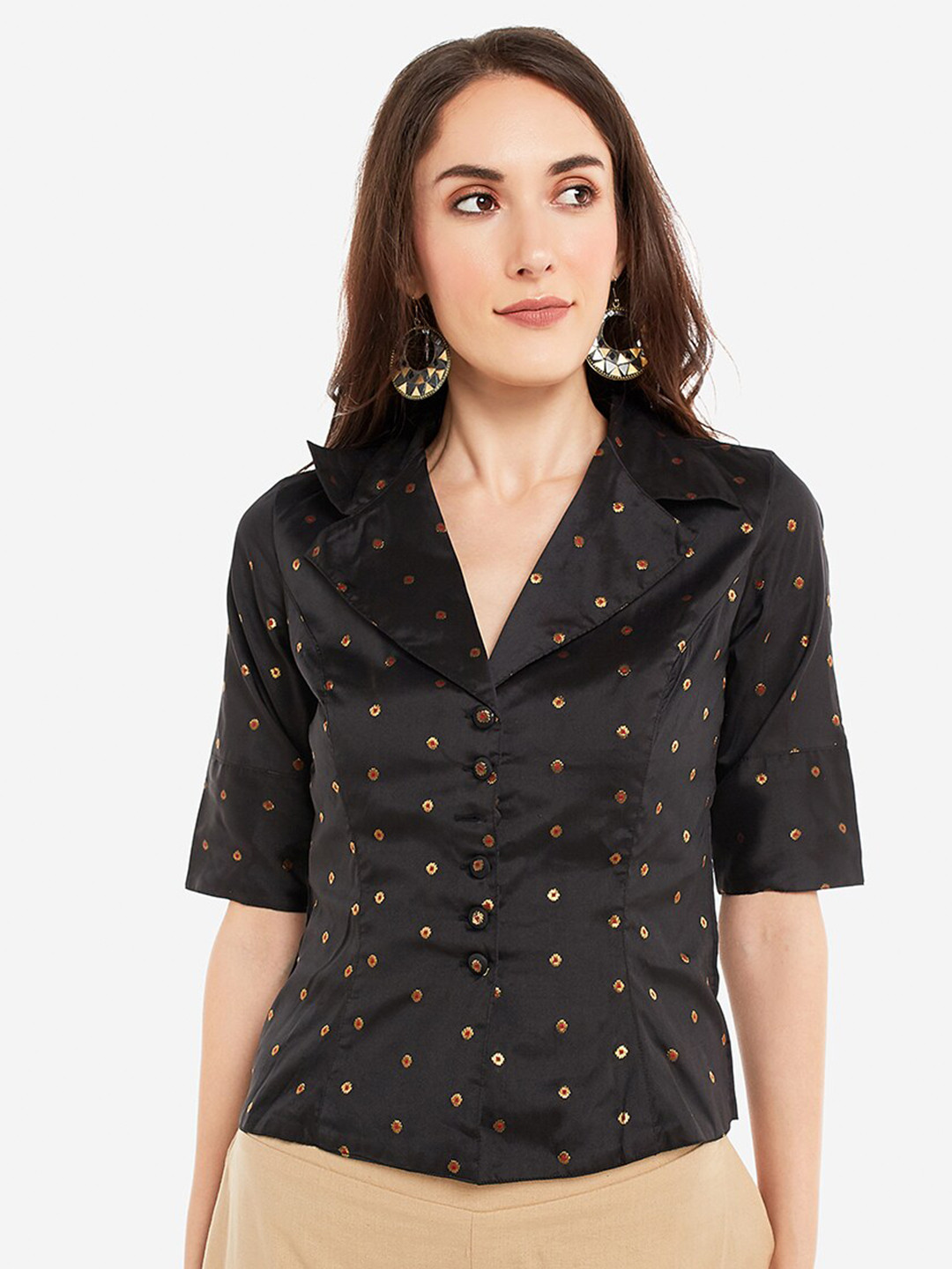 

Desi Weavess Black Embroidered Shirt Style Top