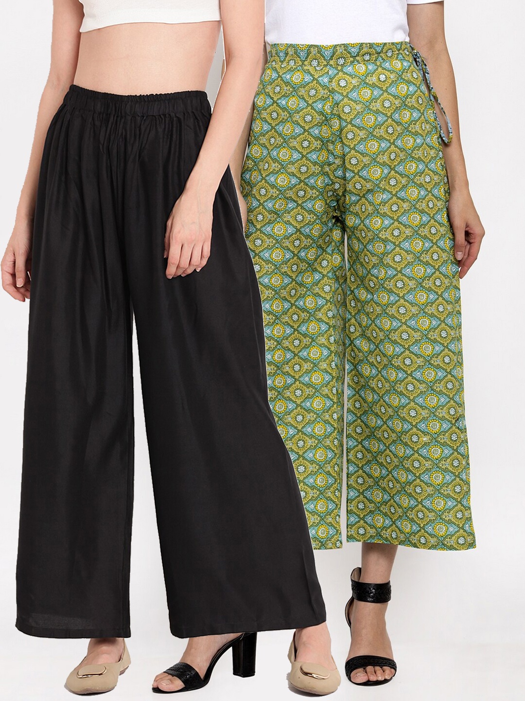 

TAG 7 Women Black & Green 2 Flared Palazzos