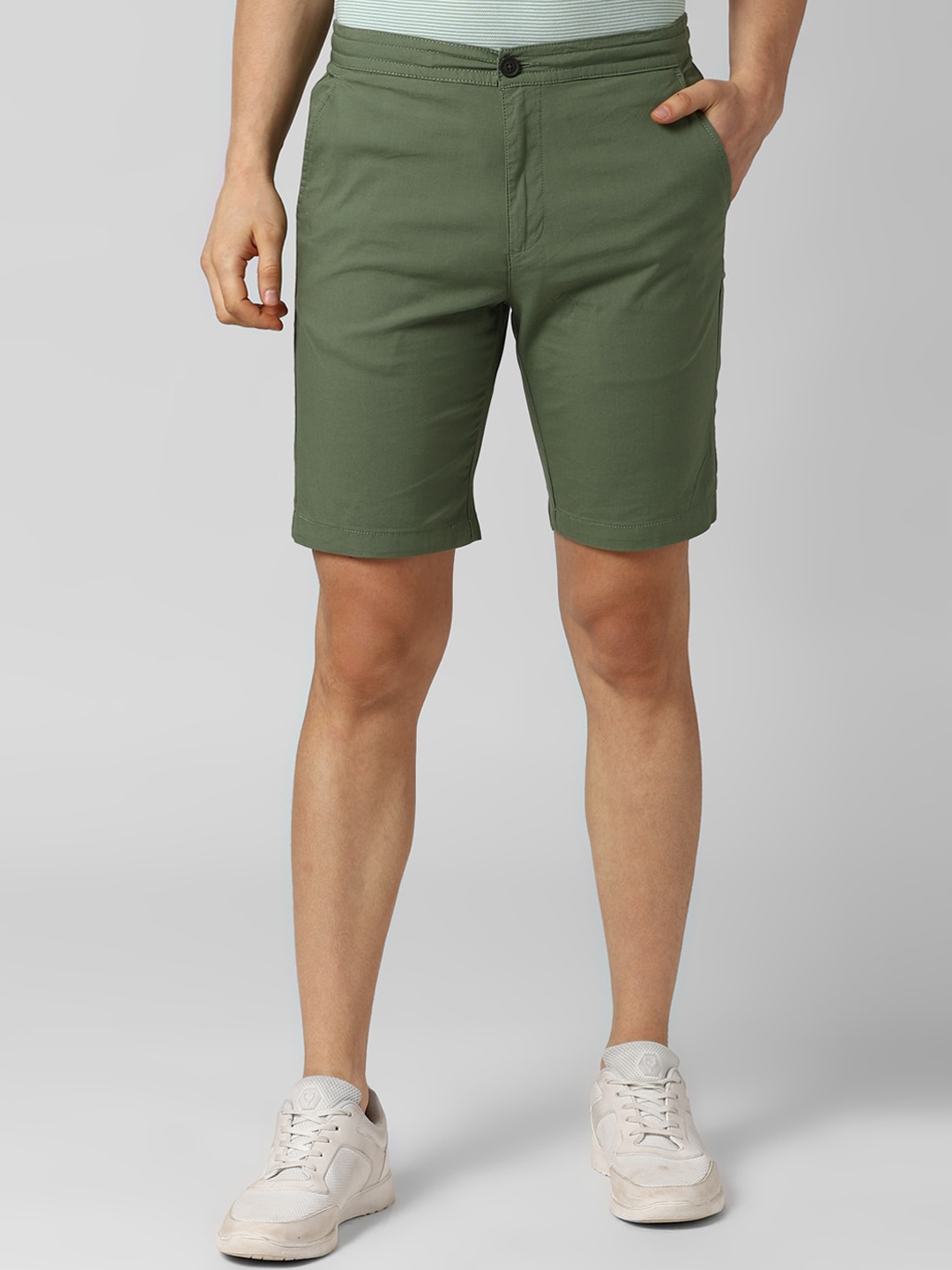 Peter England Casuals Men Olive Mid-Rise Regular Shorts