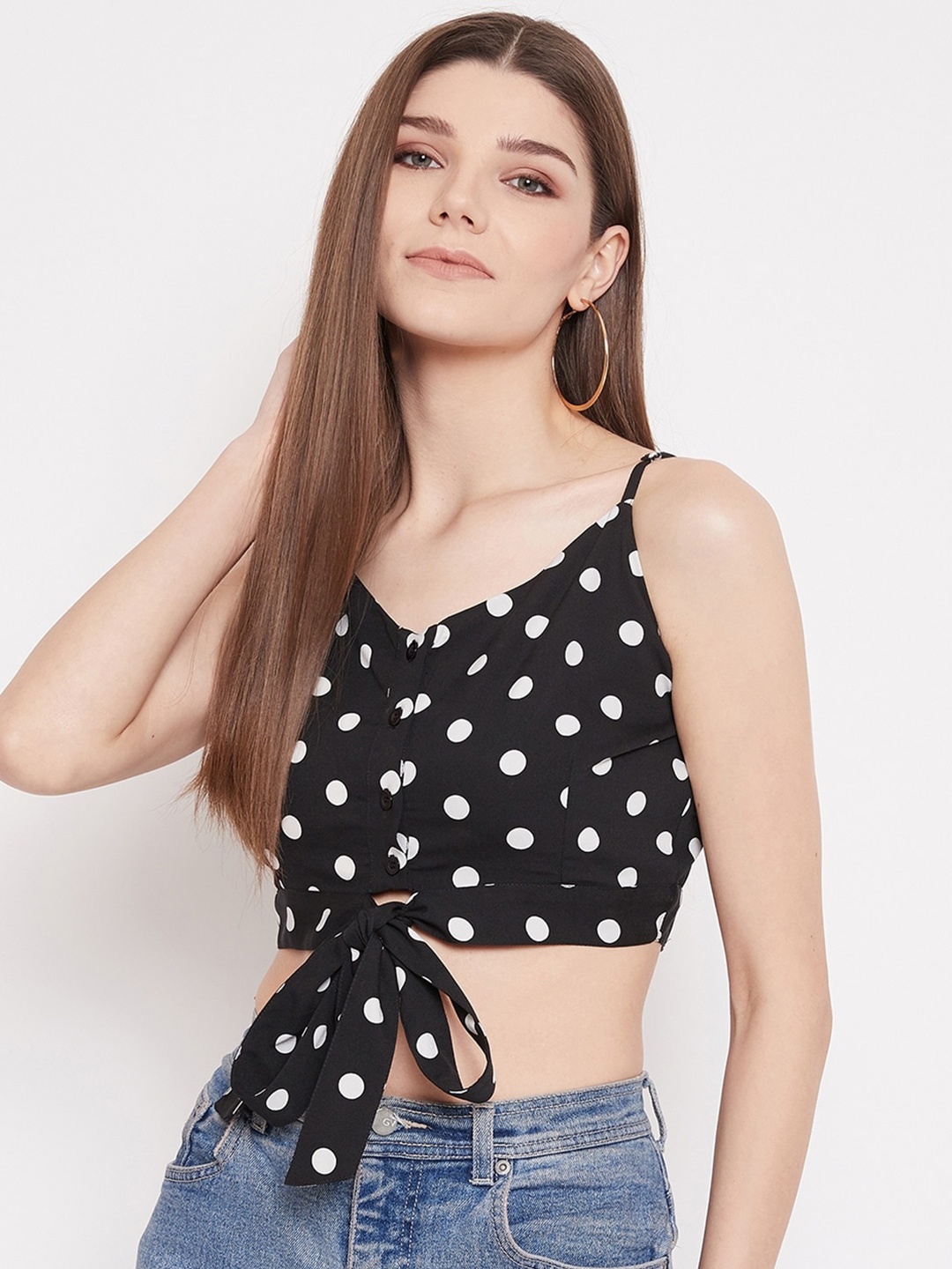 Berrylush Black Crepe Regular Crop Top
