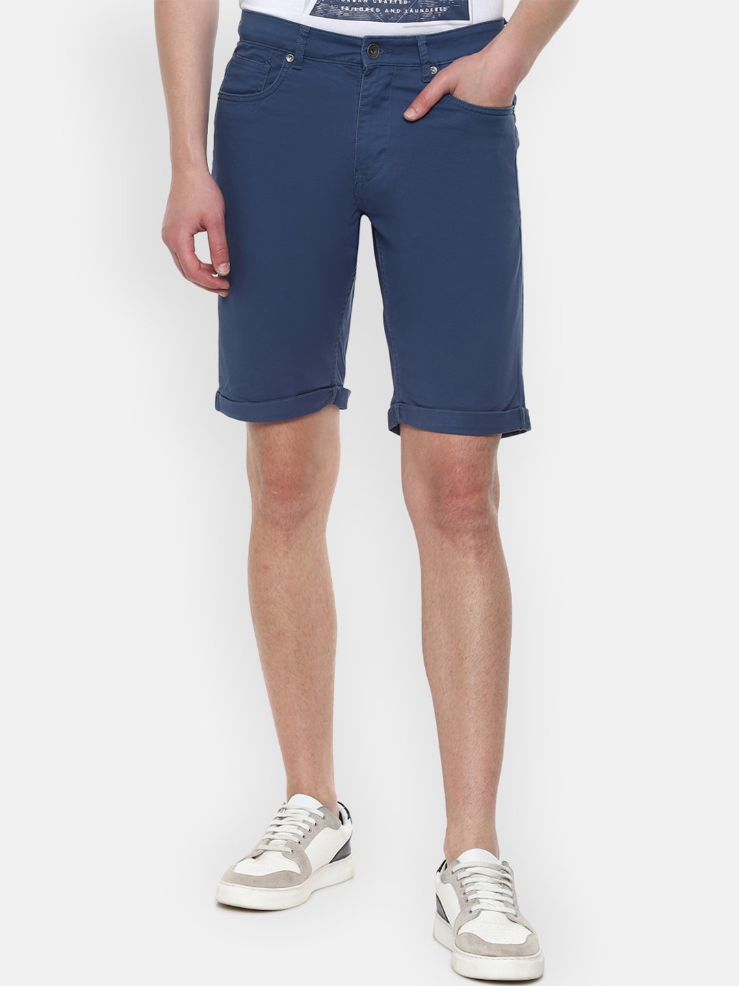 

Louis Philippe Jeans Men Navy Blue Slim Fit Mid-Rise Regular Shorts