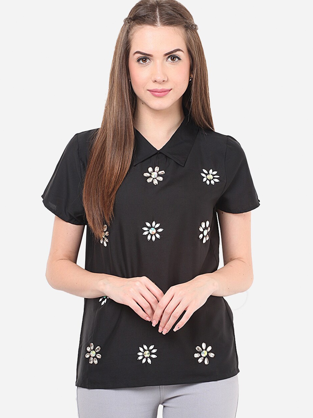 

Porsorte Black Embellished Regular Top