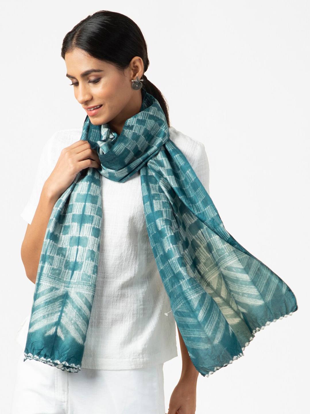 

Fabindia Women Blue & White Checked Stole