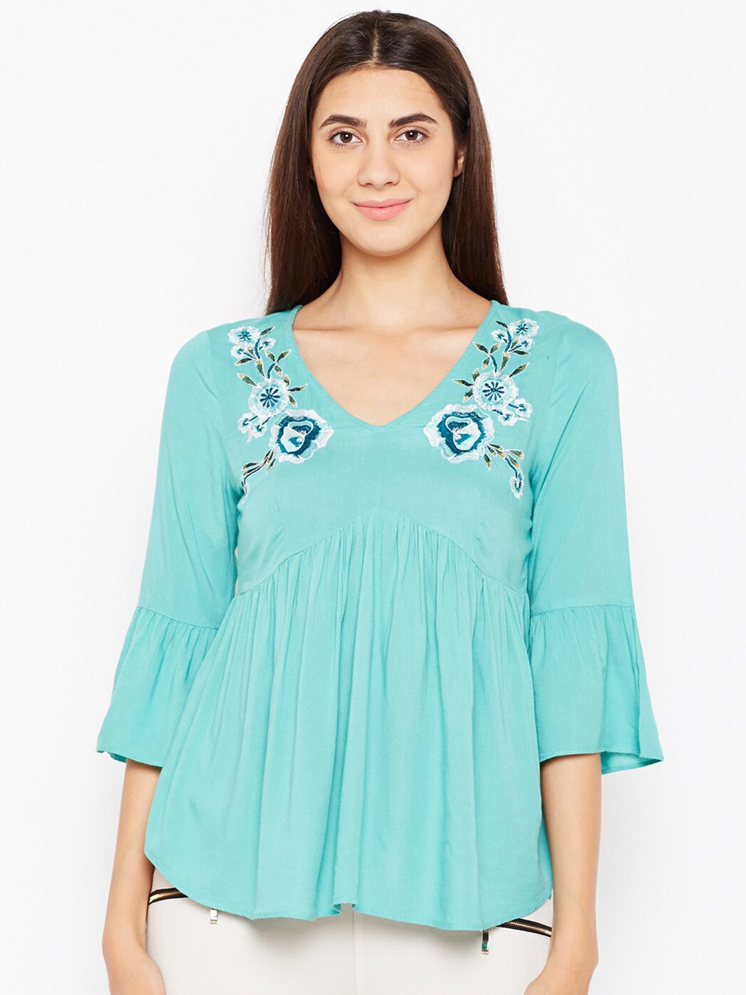 

Oxolloxo Women Green Floral Print Empire Top