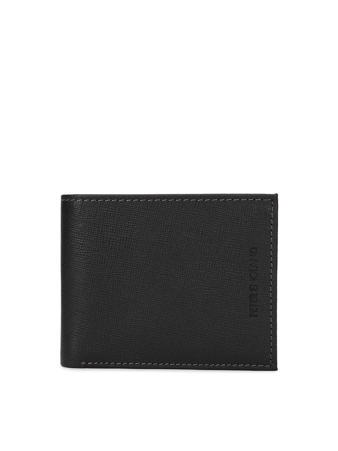 

Peter England Men Black Textured Leather Two Fold Wallet