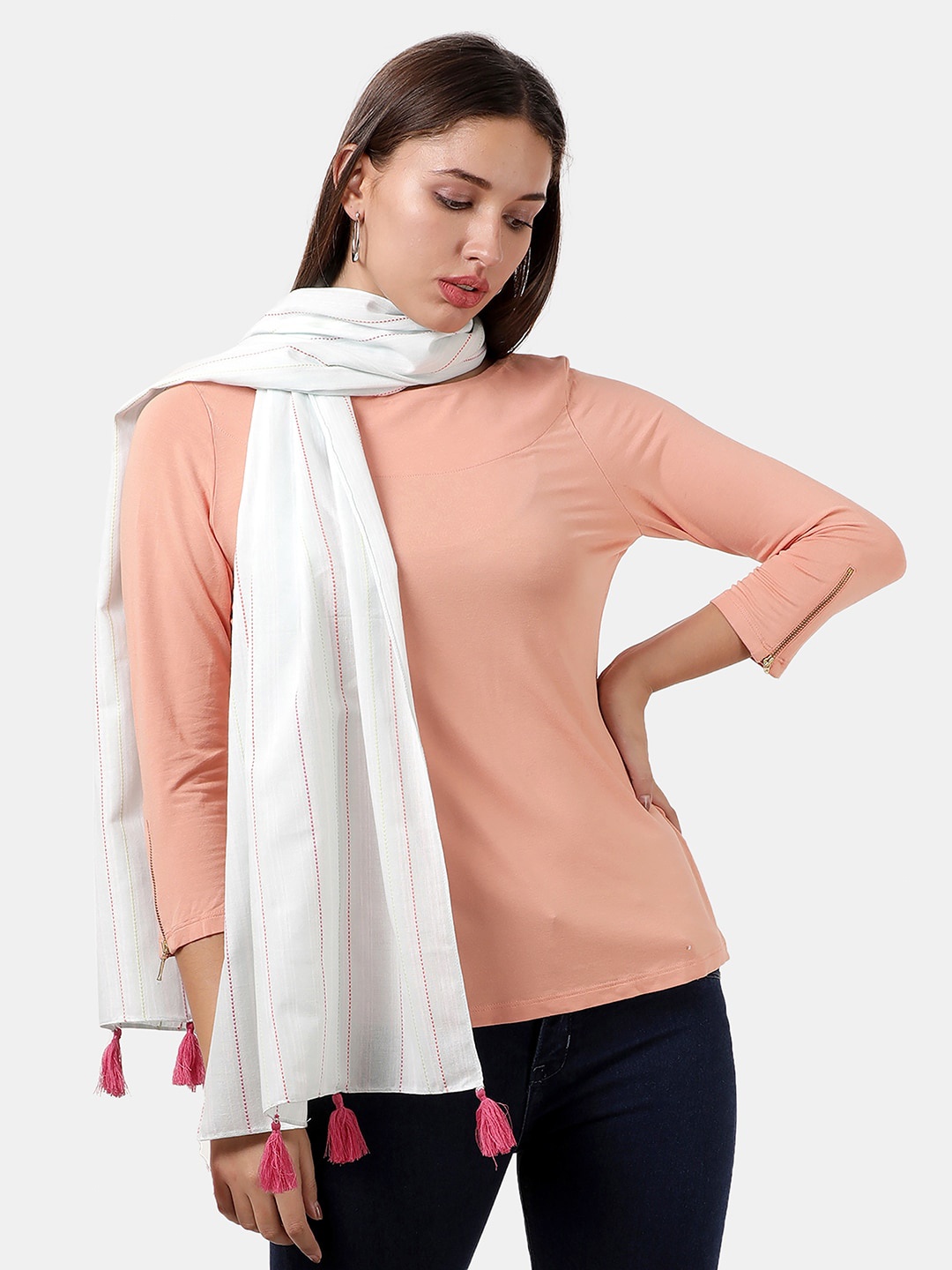 

Llak Jeans Women Blue Striped Stole