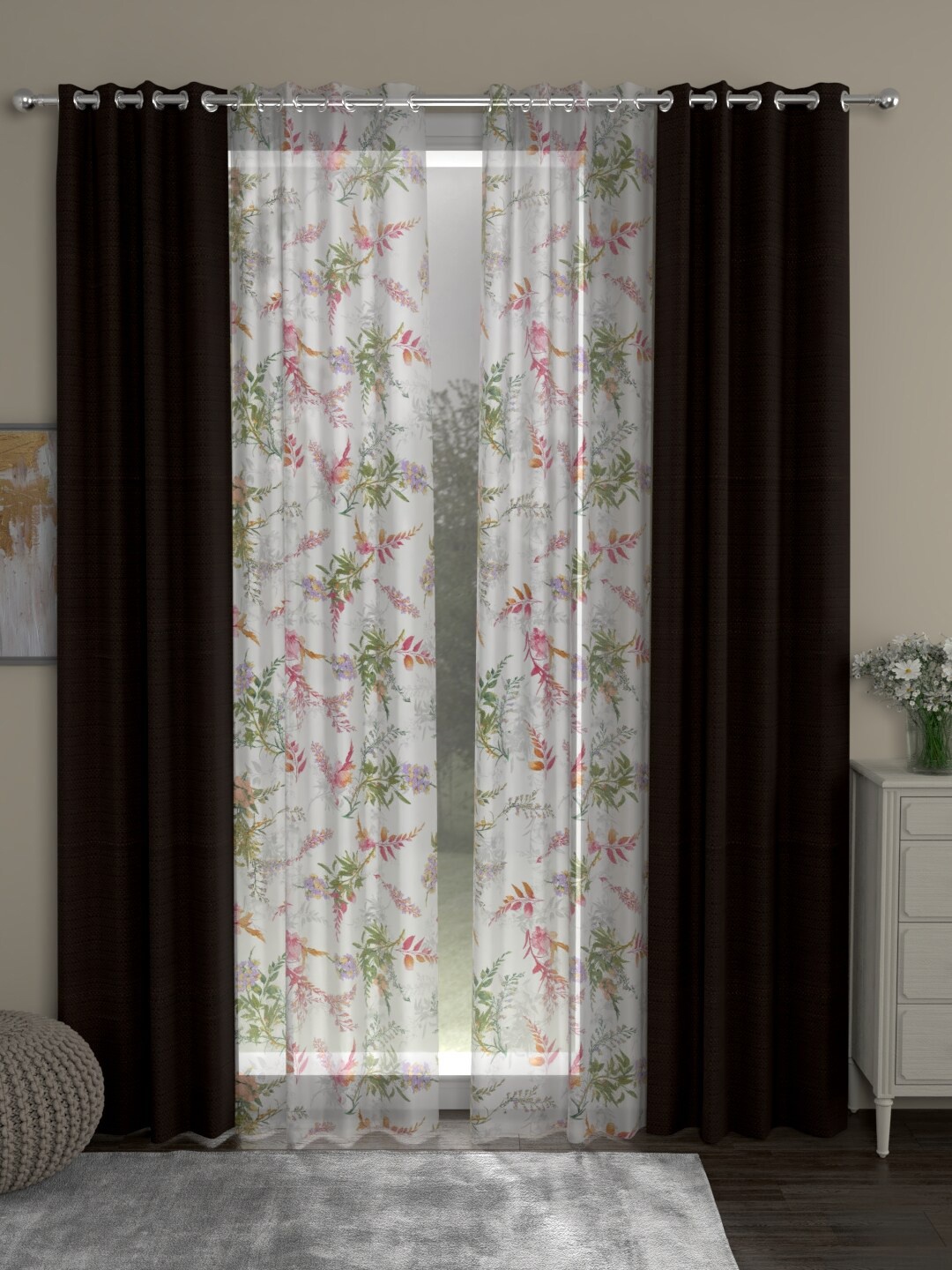 

ROSARA HOME Multi Set of 4 Floral Door Curtain